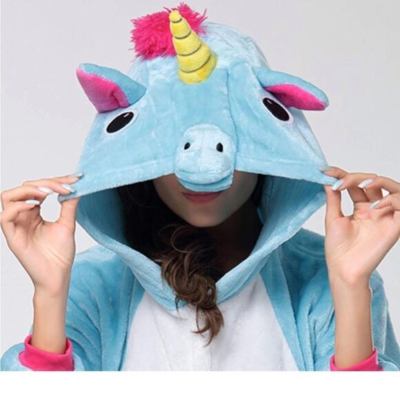 Unicorn Animal Onepiece Costume Pajamas Cosplay Hooded Unisex outfit small - Picture 13 of 13